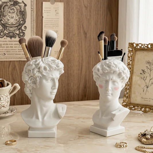 David Statue Head Vase – Bust Sculpture Makeup Brush Holder & Flower Pot Decor Peaceful Pleasures Health and Wellness