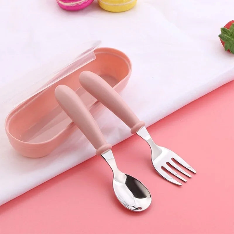 Children Spoon Forks Box Kids Stainless Steel Cutlery Portable Baby
