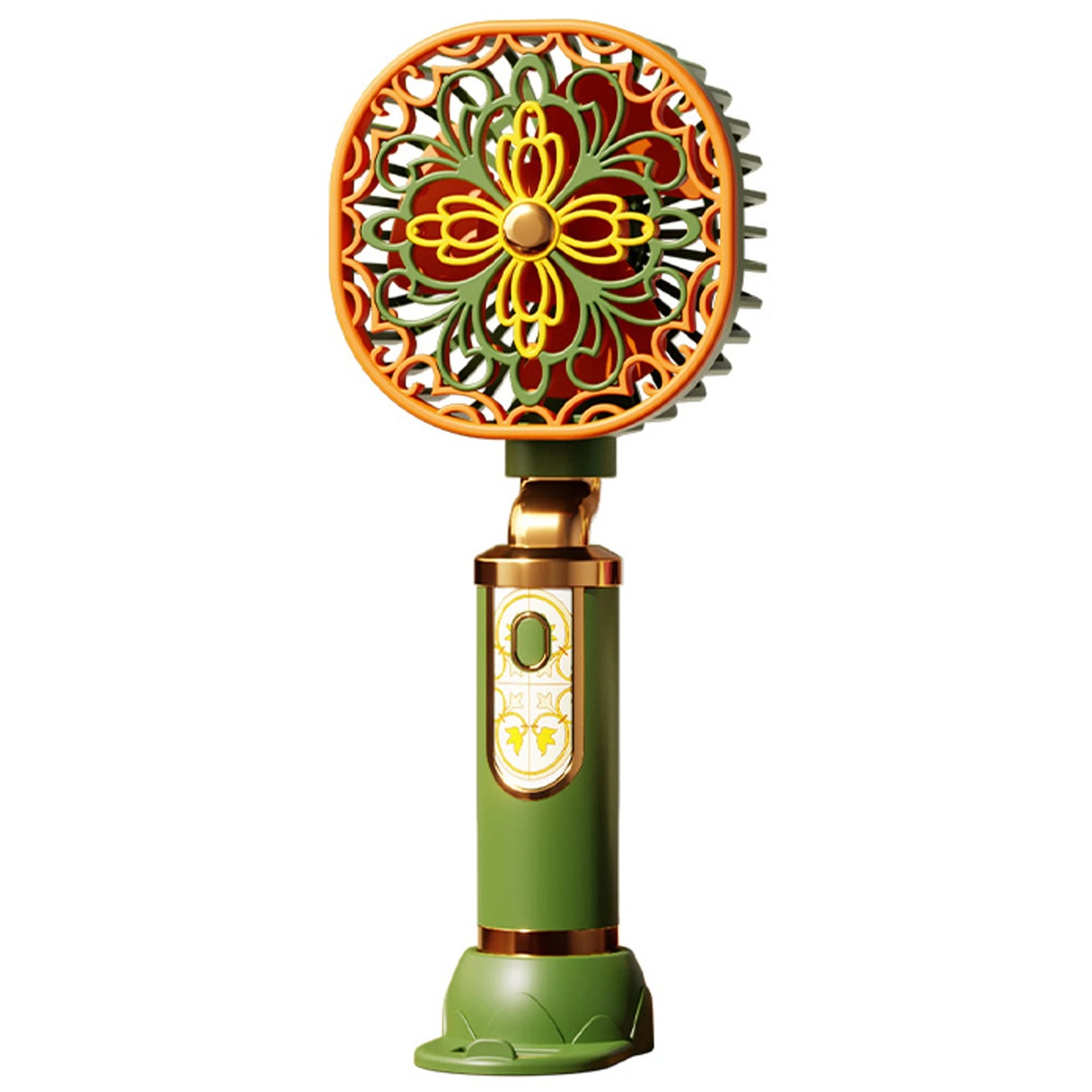 Blossoms Elegant Vintage Style Handheld Small Fan,Ultra-Quiet 3 Adjustable Speed Mini Fan,For Outdoor Summer Daily Commuting Peaceful Pleasures Health and Wellness Green