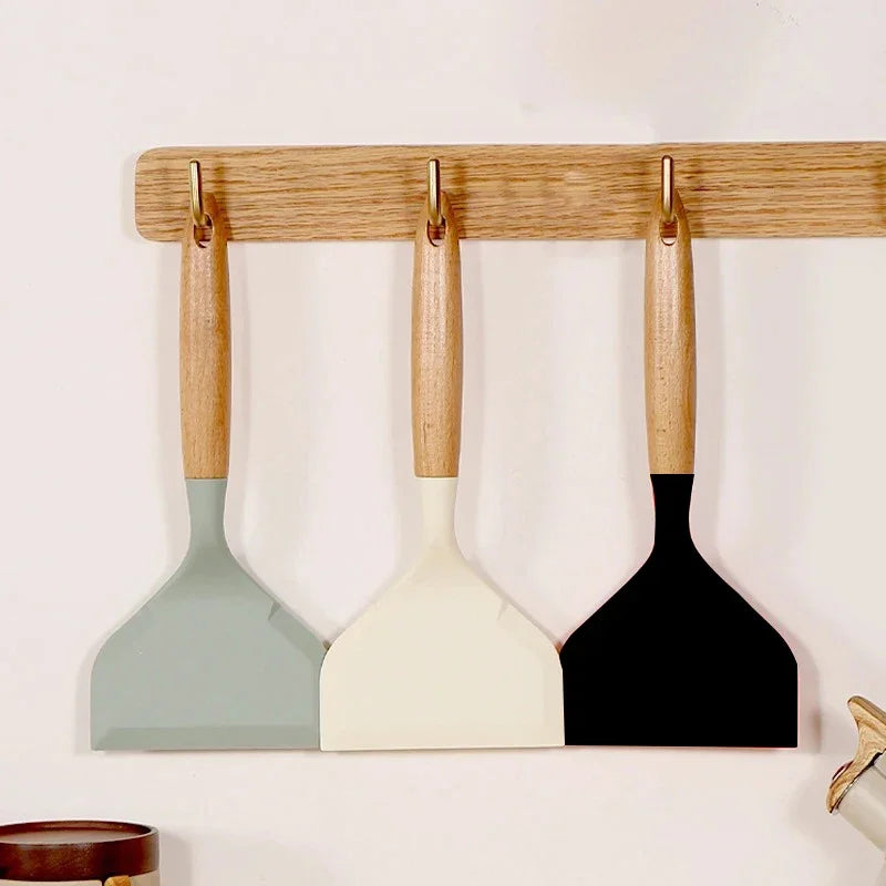 Silicone & Wood Spatula – Non-Stick Wide Kitchen Shovel