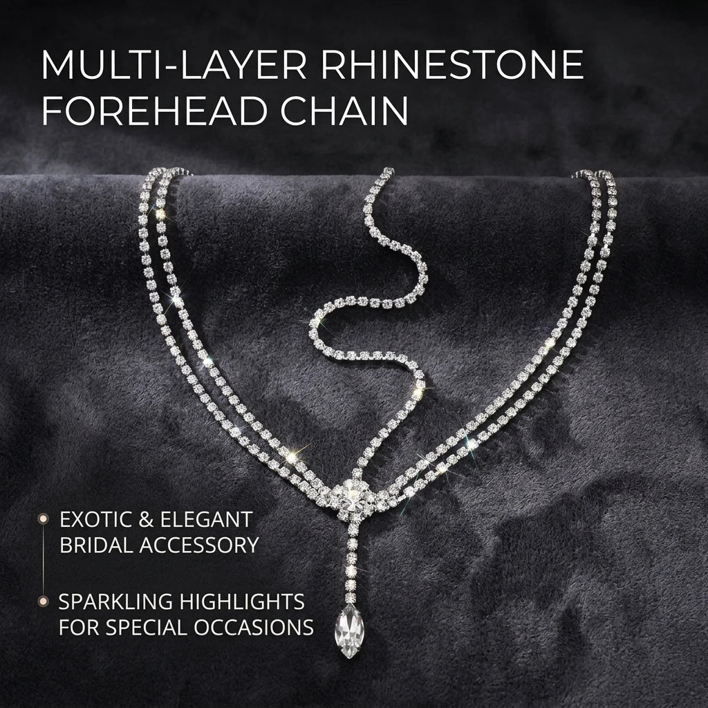 Multi Layer Rhinestone Forehead Chain Hairpiece Bridal Headwear For Wedding Party Peaceful Pleasures Health and Wellness