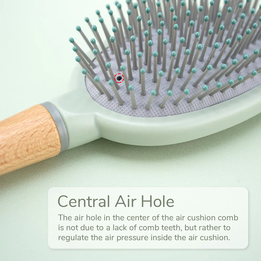 Natural Wood Air Cushion Hair Brush – Soft Nylon Detangling