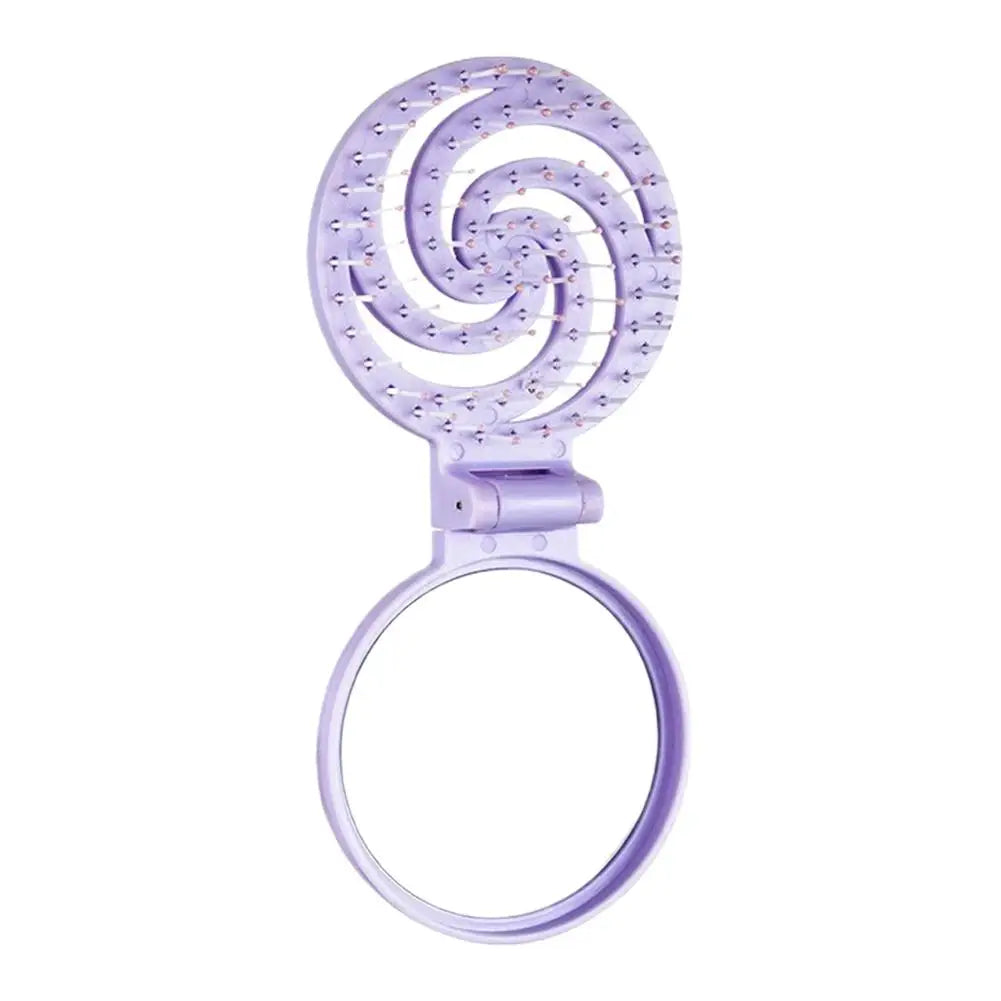 Mini Pocket Mirror Folding Comb Girl Women Portable Round Pocket Small Travel Massage Hair Brush with Mirror Styling Accessories Peaceful Pleasures Health and Wellness Purple