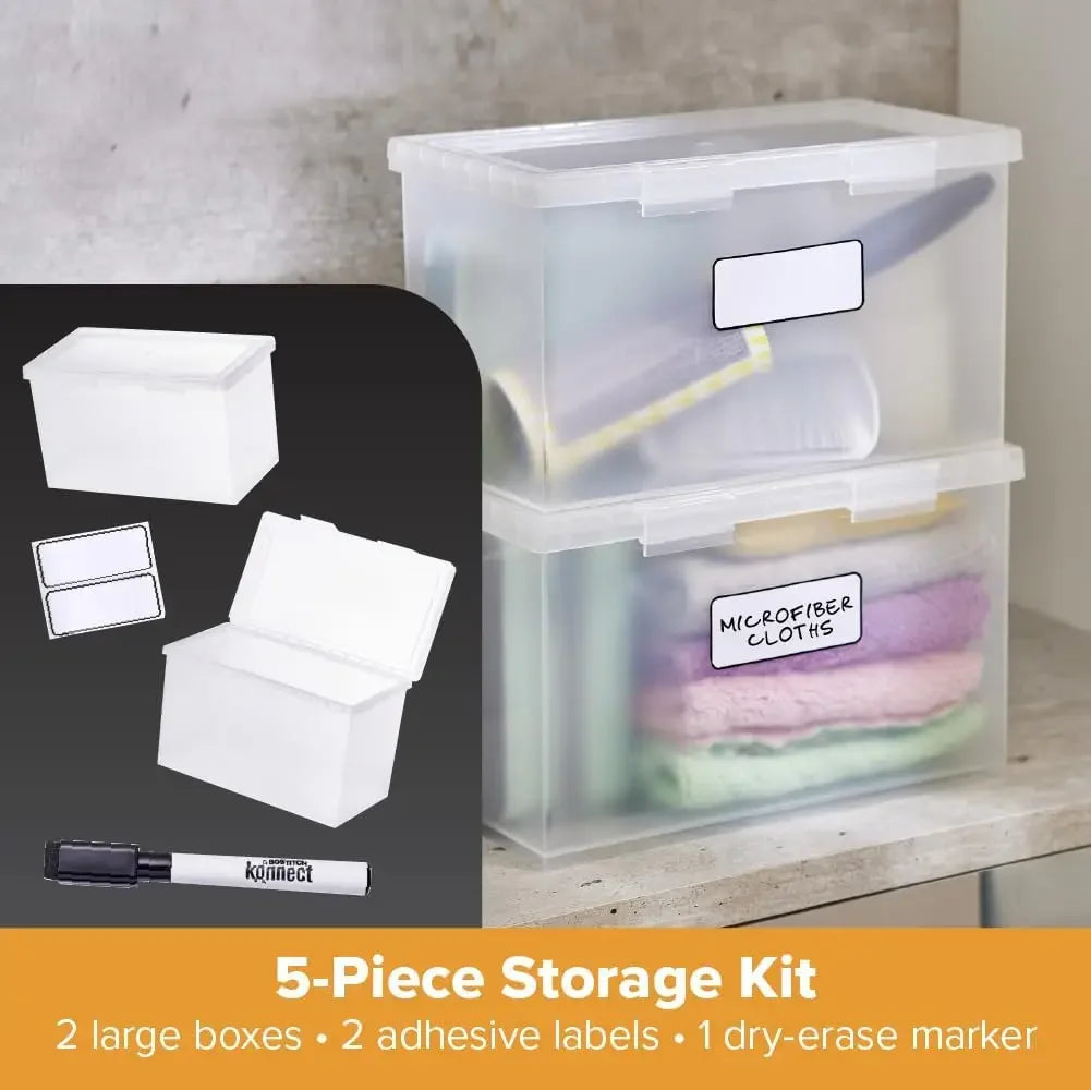 Clear Plastic Storage Containers with Lids, Stackable Organizer Boxes, Large Size, 2-Pack Peaceful Pleasures Health and Wellness
