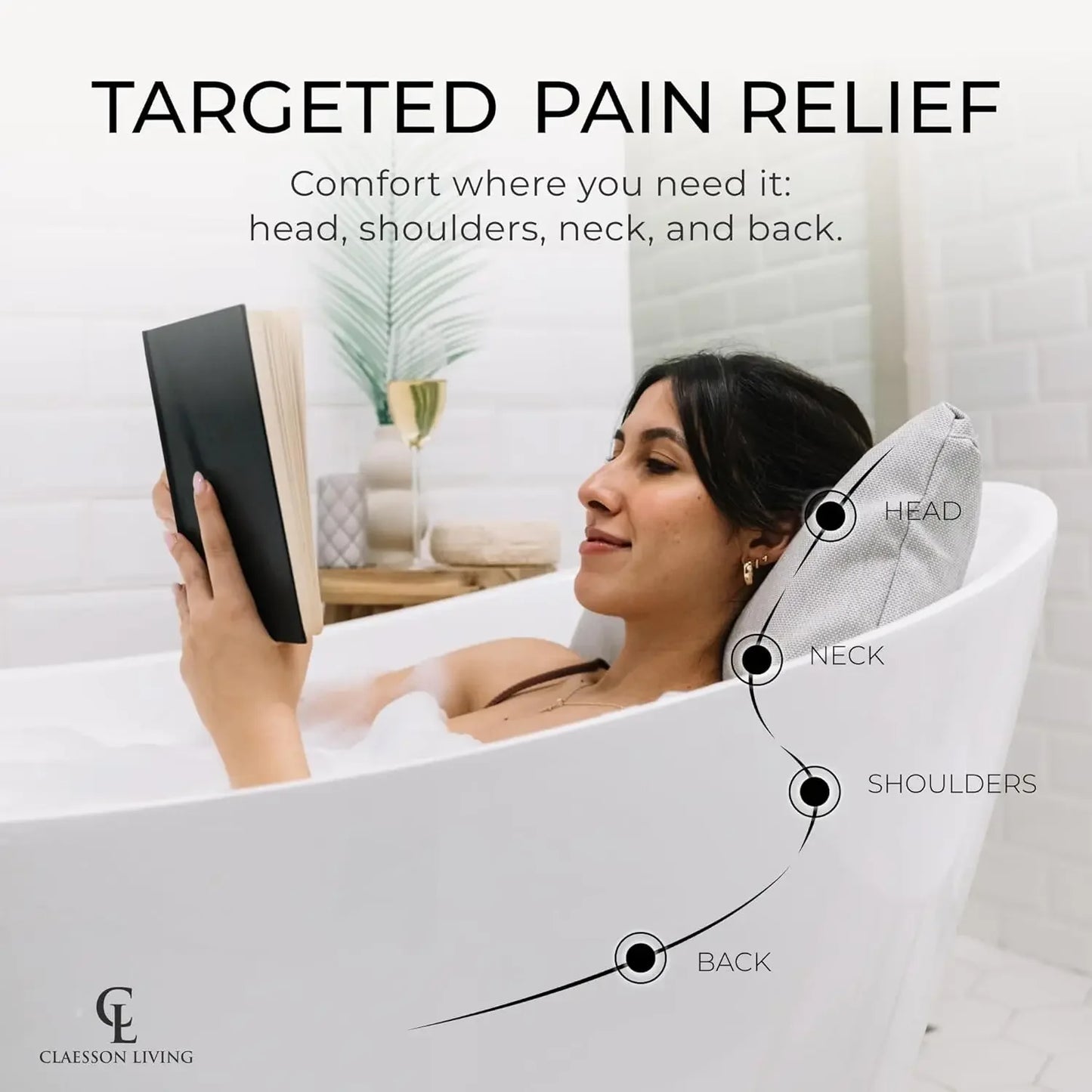 Thick Comfortable Bathtub Pillow for Head Neck Back Support, Washable Quick-Drying Light Gray Peaceful Pleasures Health and Wellness