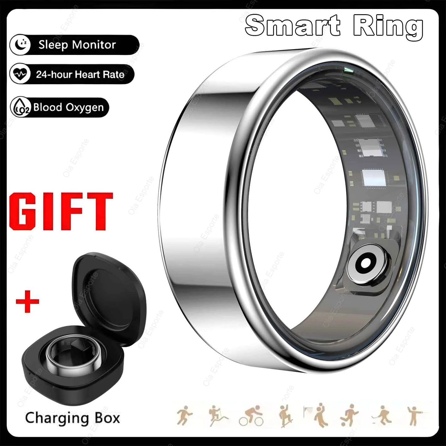 2026 Smart Ring Blood Pressure Heart Rate Sleep Monitoring Smart Ring IP68 & 5ATM Waterproof Multi-sport Mode Smartring Man Wome Peaceful Pleasures Health and Wellness ProSilver 10