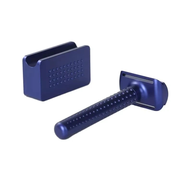 2026 Yaqi Sputnik Men's Safety Razor Dark Blue Aluminum Handle with Holder Classic Shaving Razor for Men Peaceful Pleasures Health and Wellness