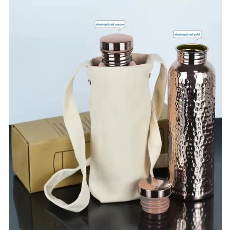 Hot 800ML Copper Drinking Bottle Hammer Pattern Leakproof Sports Water Bottle Outdoor Cycling Gym Fitness Travel Drinking Cup Peaceful Pleasures Health and Wellness