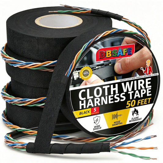 DBsafe Wire Harness Tape 3/4-Inch 50-Foot (1-10Pack) High Temp Wiring Loom Self-Adhesive Cloth Electrical Tape Automotive Noise Peaceful Pleasures Health and Wellness 5 Pack