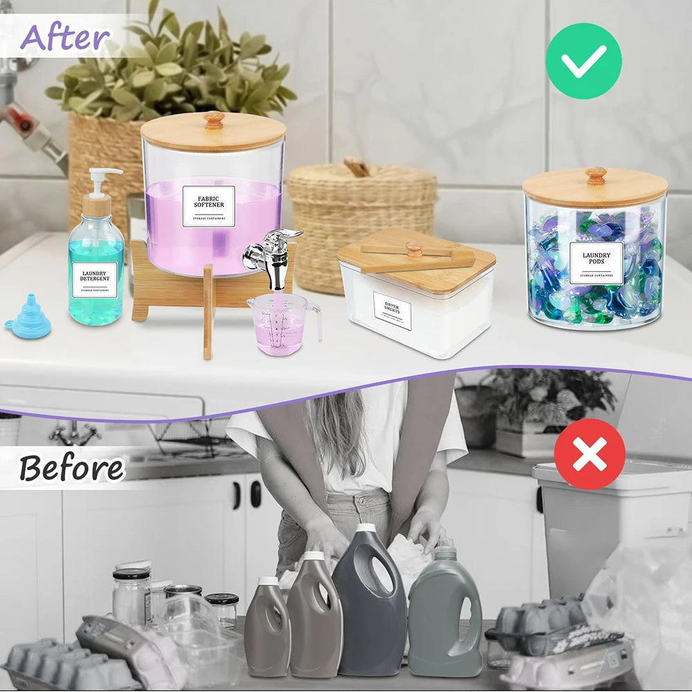 Clear Acrylic Laundry Pod Storage Container with Labels – Detergent Dispenser & Laundry Powder Storage Box