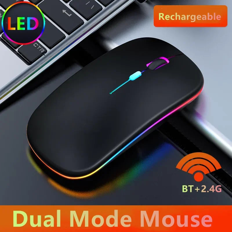 Wireless Mouse Bluetooth-Compatible 2.4GHz Dual Modes Rechargeable RGB Ergonomic Silent Click for PC iPad Laptop Cell Phone Peaceful Pleasures Health and Wellness Black