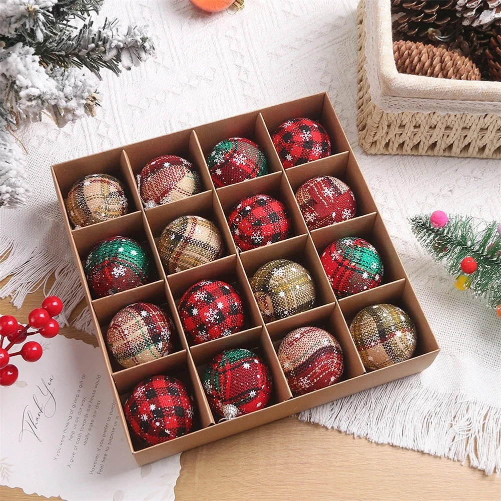Plaid Foam Christmas Ball Ornaments | Set of 9 or 16 | 6CM & 8CM