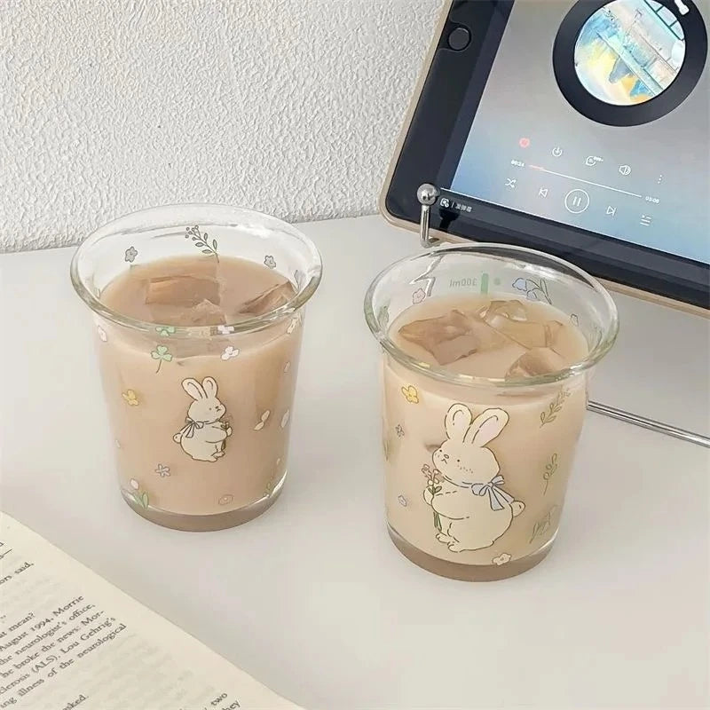 Little Rabbit Glass Cups High Beauty Water Cups Beverage Cups Office Water Cups Home Breakfast Milk Coffee Cup Exquisite Cup New Peaceful Pleasures Health and Wellness
