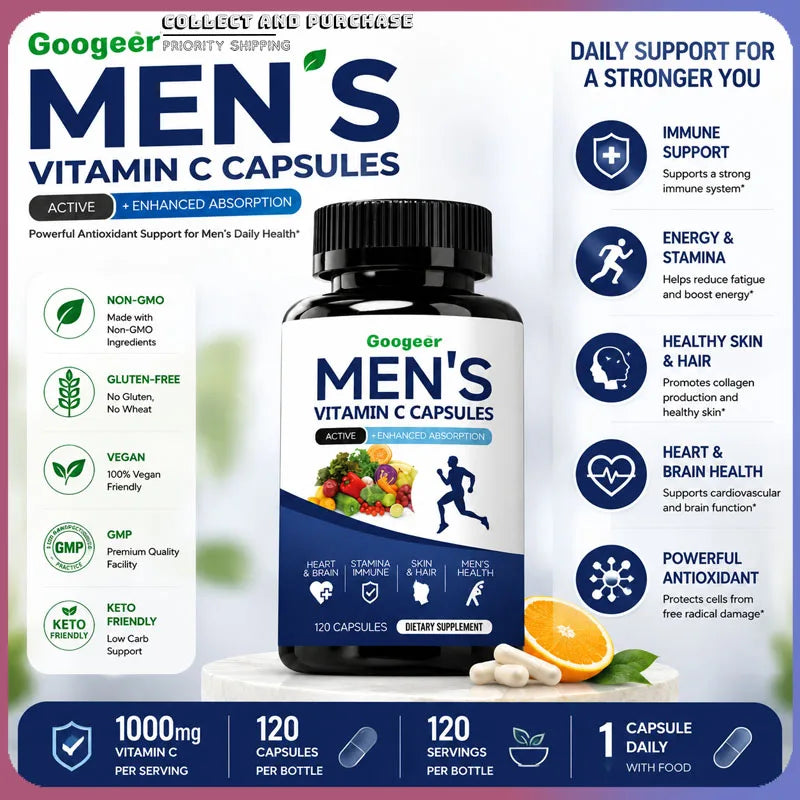 Men's Vitamin C Capsules | Antioxidant Support | 120 Count