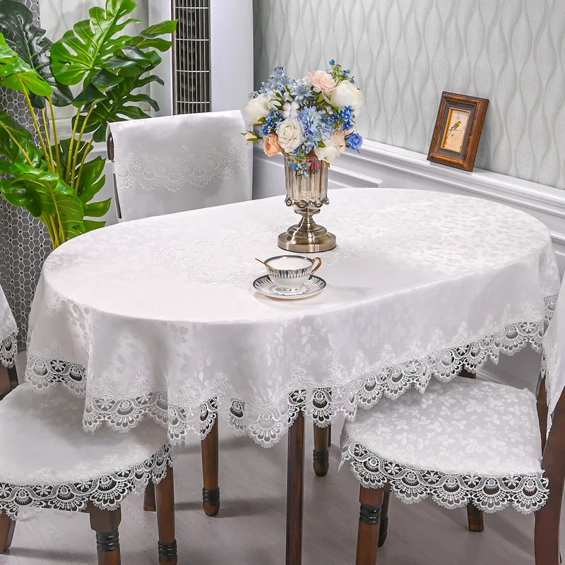 Battilo Oval Macrame Embroidered Lace Tablecloth | Floral Cover