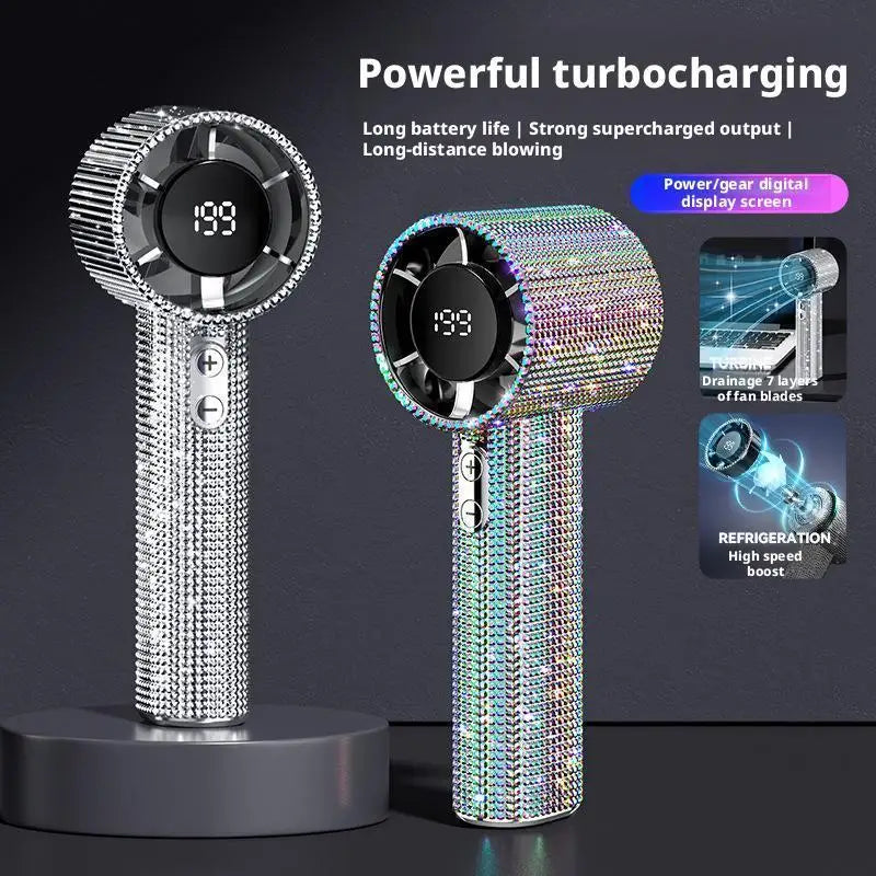 Portable Handheld Turbo Fan Luxury Modes Digital Electric Fan Handheld Turbo Fan 3 Gear Wind Long Battery Life With Digital Peaceful Pleasures Health and Wellness