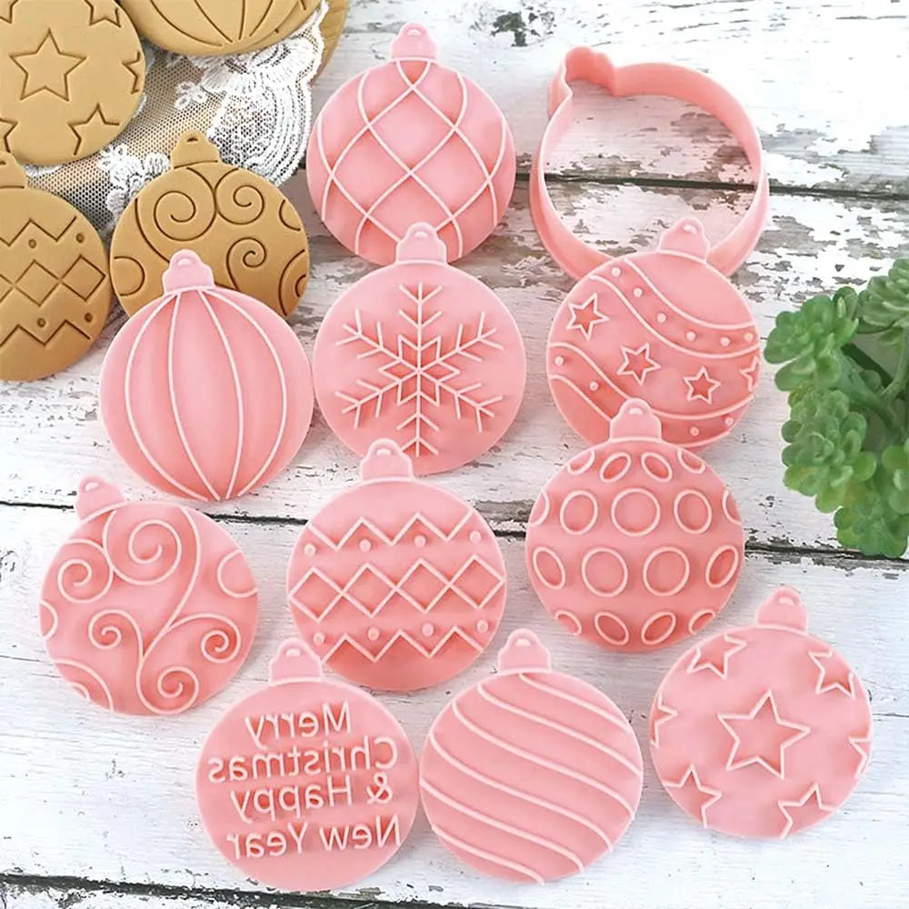 10 Piece Mini Christmas Ornament Cookie Cutters, 3d Raised Design Cookie Stamps, Mini Round Ornament Baking Molds(Ornament) Peaceful Pleasures Health and Wellness