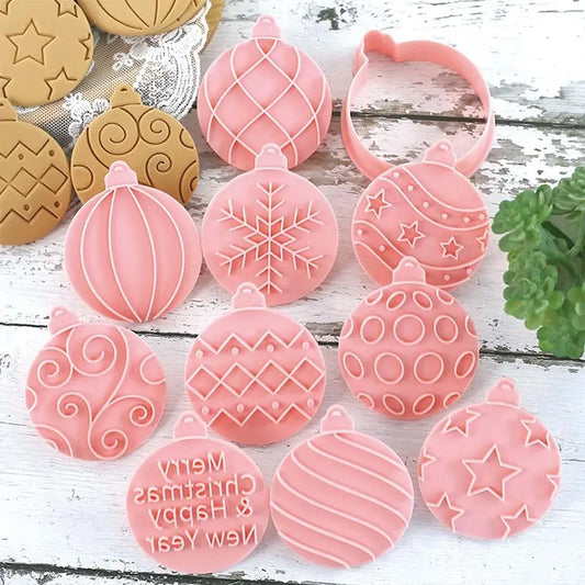10 Piece Mini Christmas Ornament Cookie Cutters, 3d Raised Design Cookie Stamps, Mini Round Ornament Baking Molds(Ornament) Peaceful Pleasures Health and Wellness