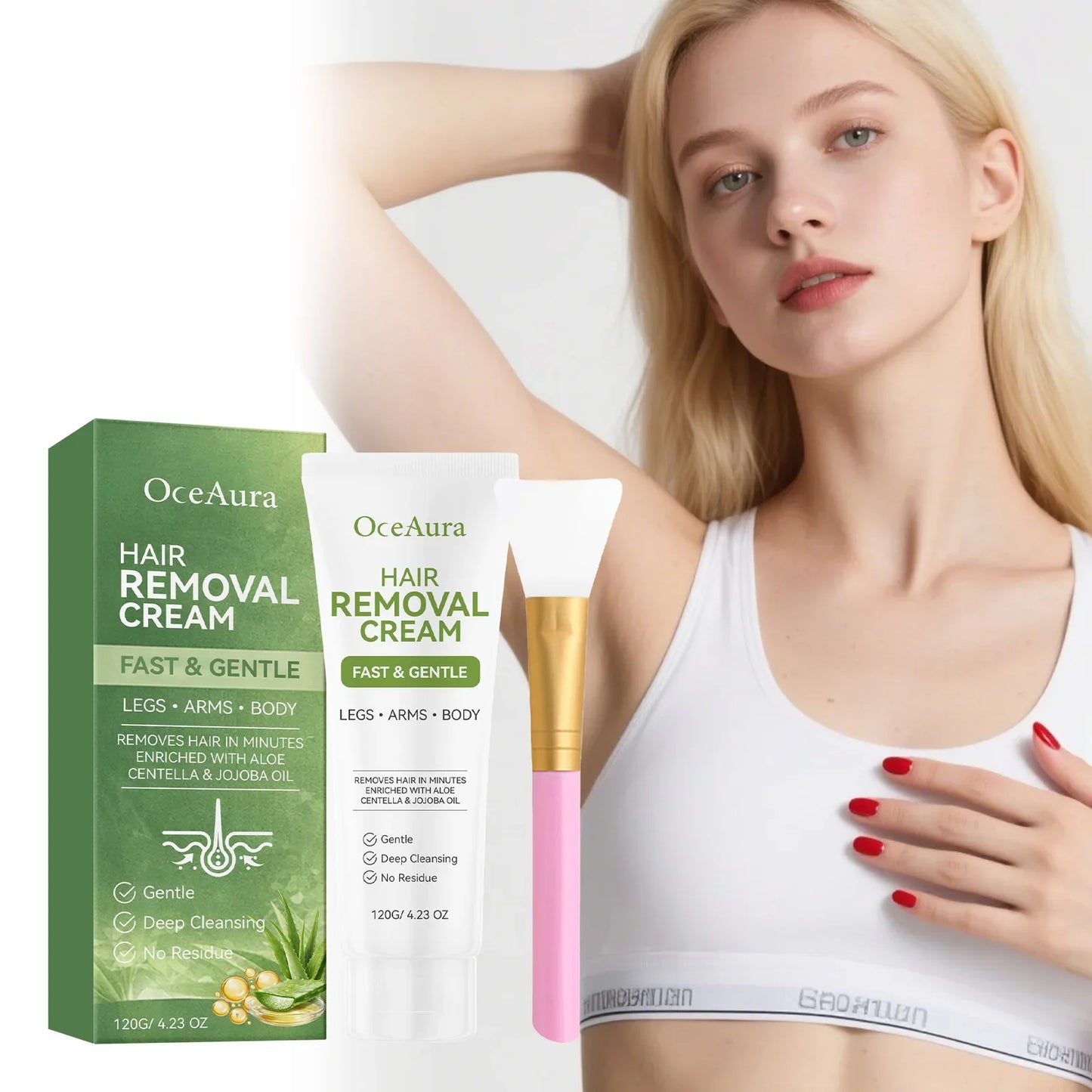 OceAura Painless Hair Removal Cream – Legs, Arms & Underarms