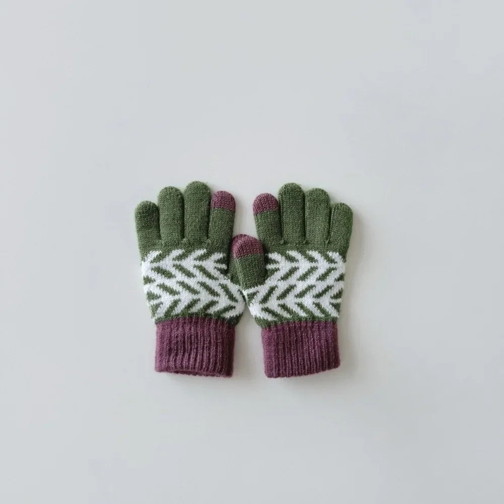 Fashion Childrens Neck Hanging Gloves Winter Western Style Cold Resistant Five Finger Gloves Warm Retro Patterned Woolen Gloves Peaceful Pleasures Health and Wellness 8