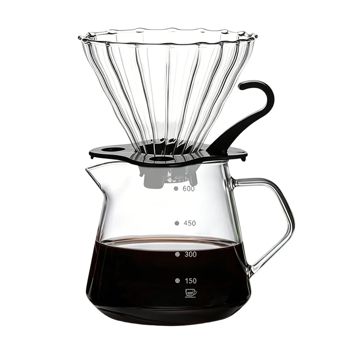 Pour Over Coffee Maker, 20OZ /600ML Glass Carafe Coffee Server with Glass Coffee Dripper, Drip Coffee Maker Set, 1-5 Cups Peaceful Pleasures Health and Wellness Clear