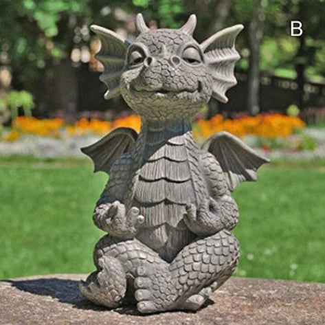 Dragon Meditation Statue LED Resin Garden Sculpture Ornament