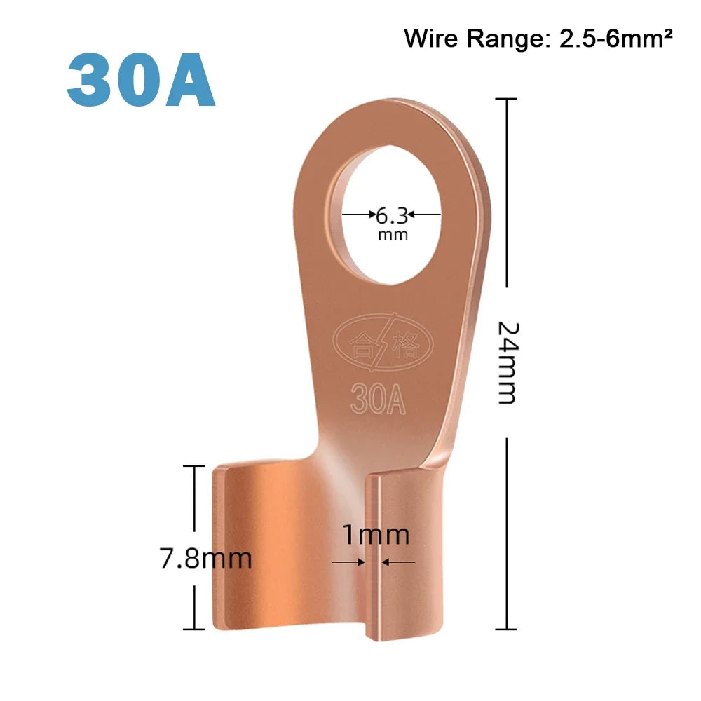 10/50PCS Copper OT Terminal Non-Insulated Wire Connector Bare Electrical Cable Terminals Lug Battery Ring Crimp Terminal 10-400A Peaceful Pleasures Health and Wellness 30A 10pcs