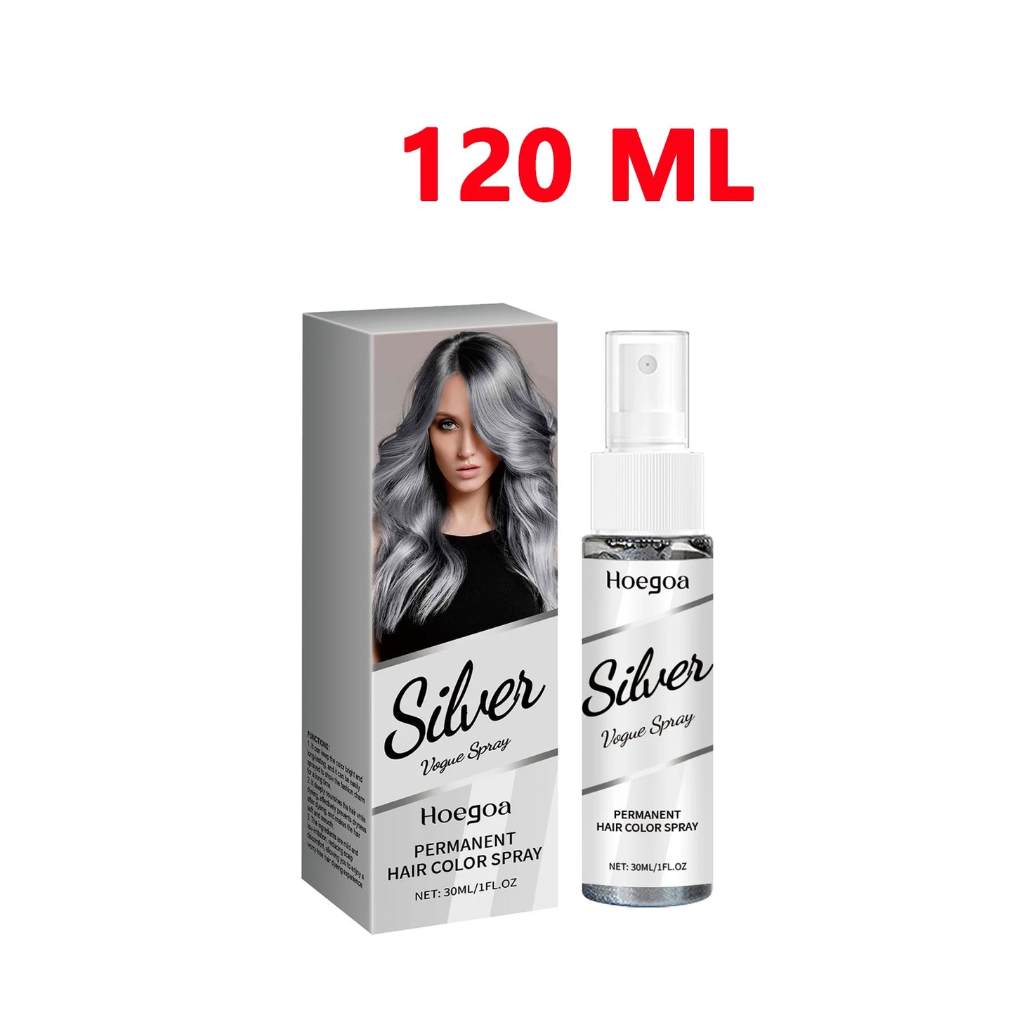 HOEGOA Silver Grey Temporary Hair Color Spray – 30ml Temporary Hair Color Peaceful Pleasures Health and Wellness 120ml