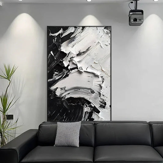 Hand Drawn Black and White Abstract Simple Modern Living Room Floor Painting, High-end Art Entrance Hanging Painting Peaceful Pleasures Health and Wellness