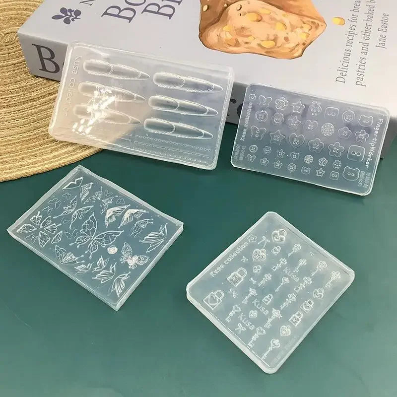 3D Button Butterfly Key Lock Silicone Nail Molds Nails Charms Reusable Clear Resin Molds Art Nail Stamping DIY Manicure Art Tool Peaceful Pleasures Health and Wellness