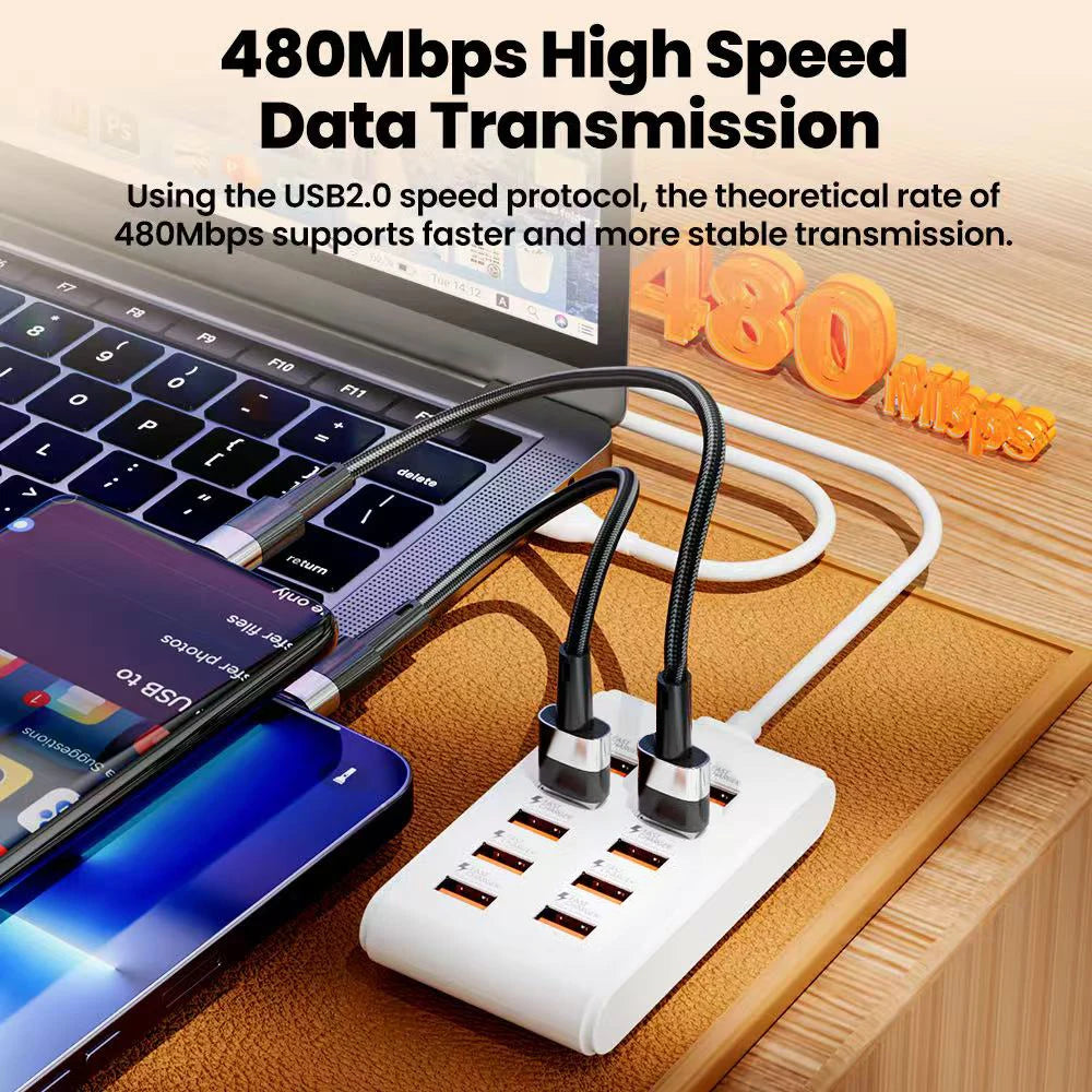 10-in-1 USB Desktop Charging Station | 25W Multi-Port Fast Charger