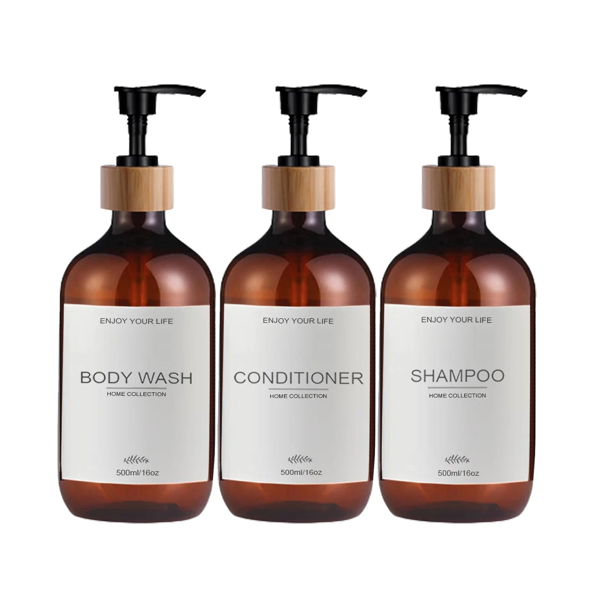 500ml Shampoo and Conditioner Bottles Dispenser 3 Pack Soap Shampoo Dispenser Bottles with Pump Conditioner Shower Container Peaceful Pleasures Health and Wellness Brown