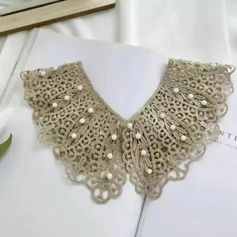 Detachable Lace Doll Collar with Pearl Shoulder Decoration