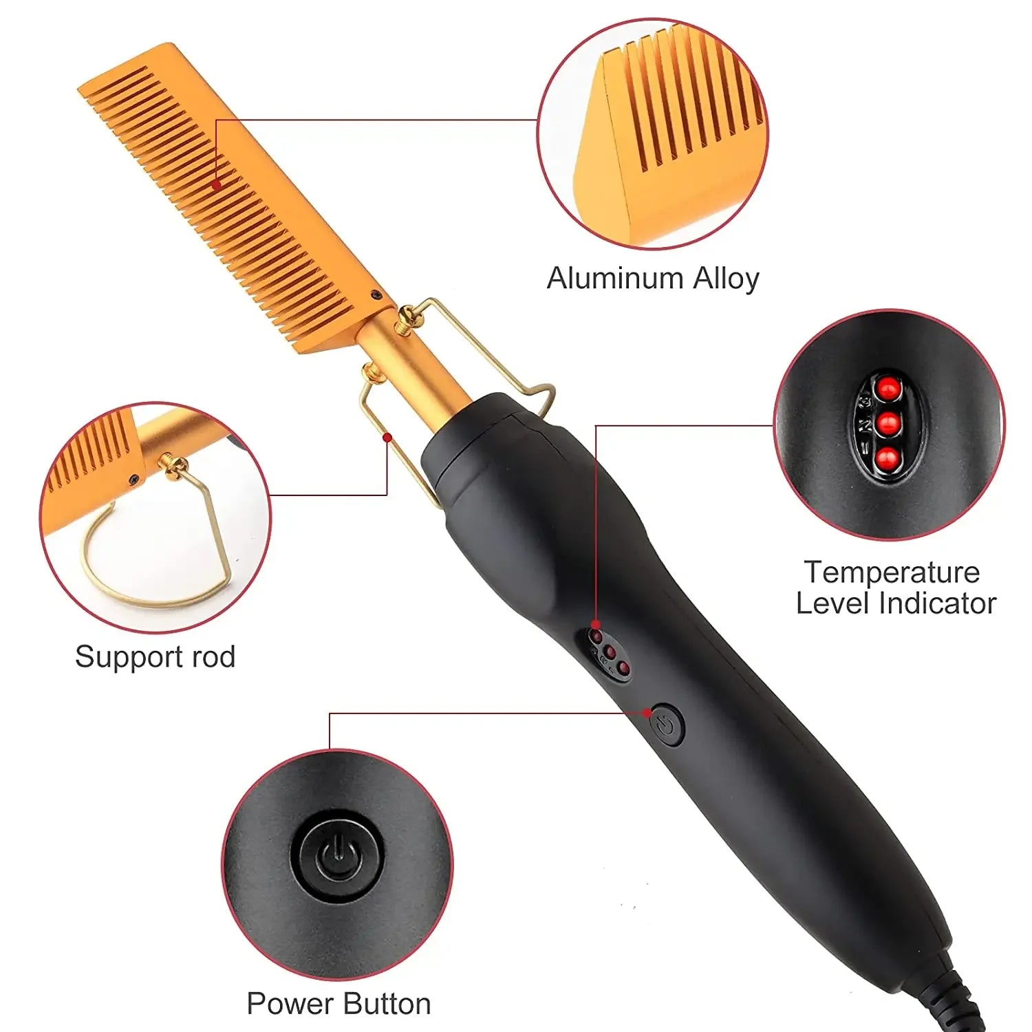 Electric Ceramic Hot Comb Hair Straightener Heat Pressing Anti-Scald Flat Iron for Wigs Beard Styling Tool Peaceful Pleasures Health and Wellness