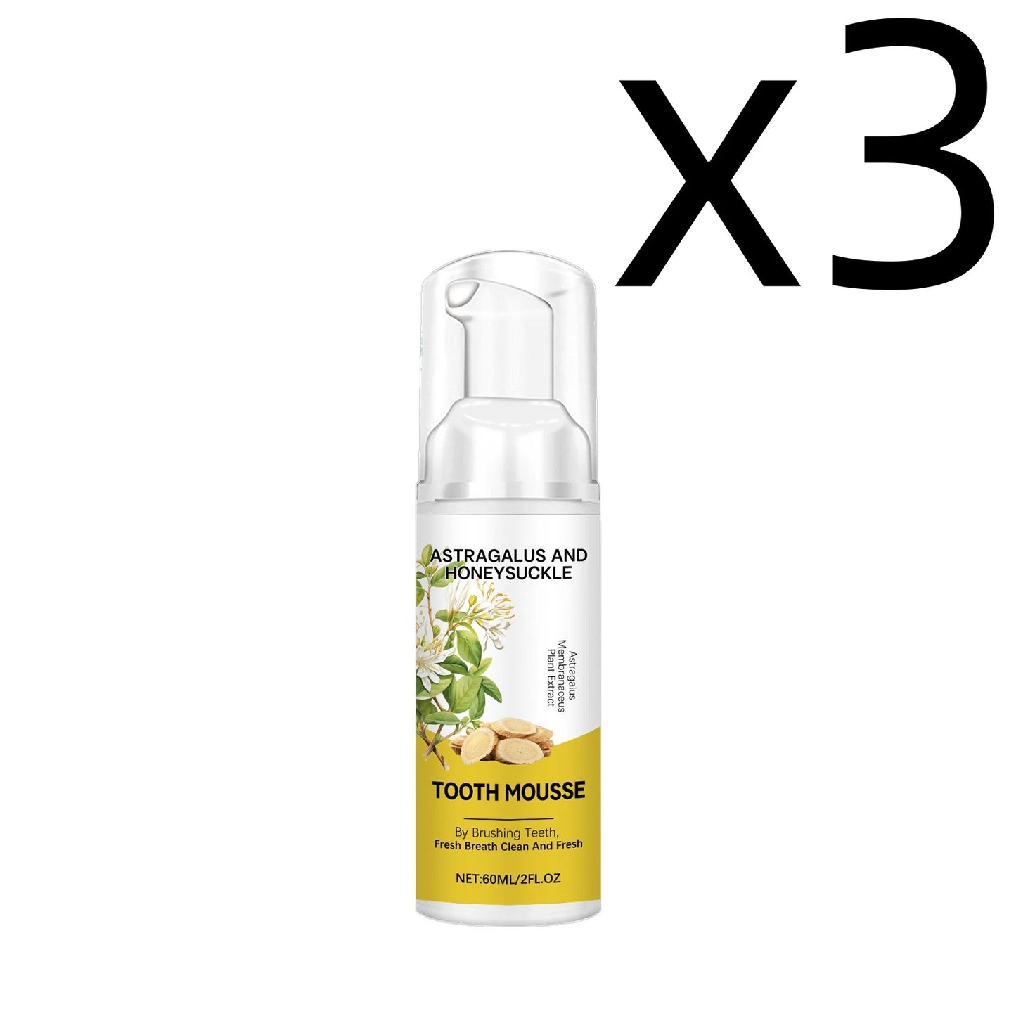 Astragalus Membranaceus Teeth Clean Mousse Reduce Yellowing Improve Mouth Odor Keep Oral Health Gentle Cleaning Foam Teethpaste Peaceful Pleasures Health and Wellness 60ml X 3PCS