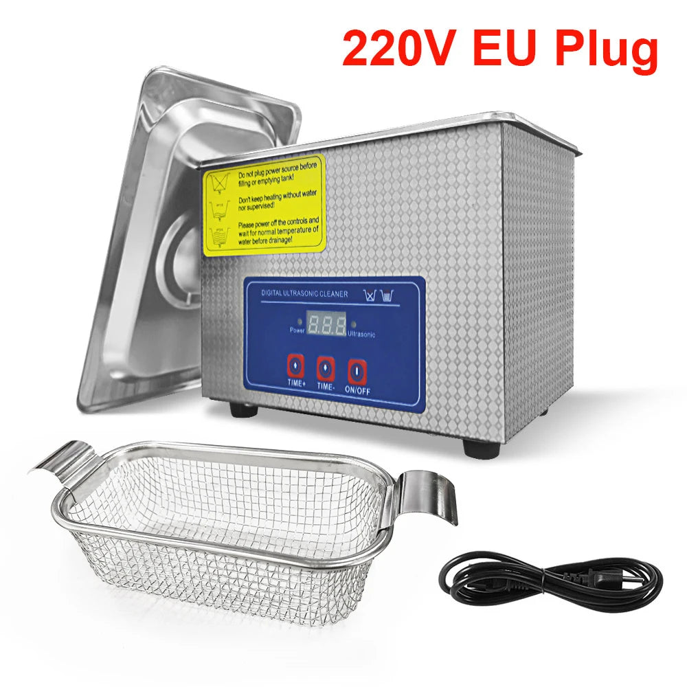 Ultrasonic Cleaner 40KHZ High Frequency Vibration Ultrasonic Washing Bath for Jewelry Watches Denture Glasses Ultrasonic Cleaner Peaceful Pleasures Health and Wellness 220V EU Plug