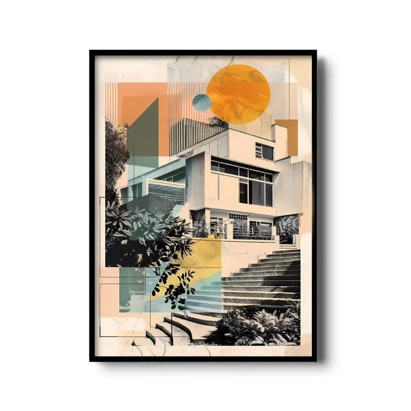 Vintage Bauhaus Abstract Geometric Canvas Wall Art Print