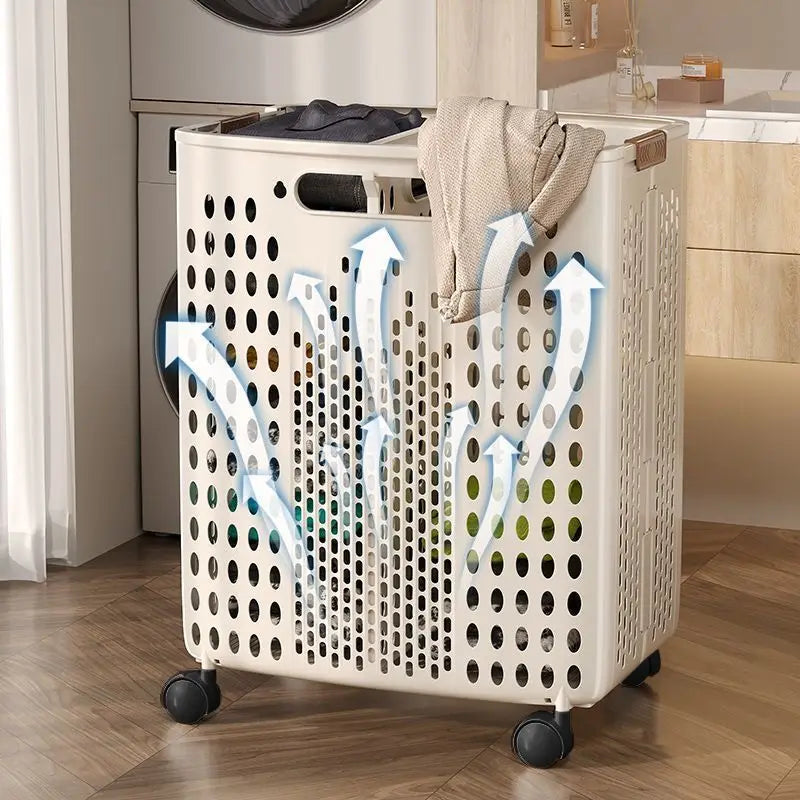 1 Piece, Two Colors Available, Household Bathroom Laundry Basket, Foldable Dirty Clothes Hamper, Large Capacity with Wheels, Simple Design, Laundry Storage Basket for Bathroom [No Divider in the Middle] Peaceful Pleasures Health and Wellness