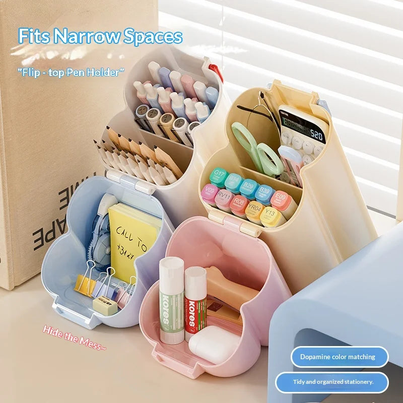 Amazing Cute Portable Multifunctional Slanting Pen Holder Cartoon Stationery Storage Jar for Student Dormitory Desktop Peaceful Pleasures Health and Wellness