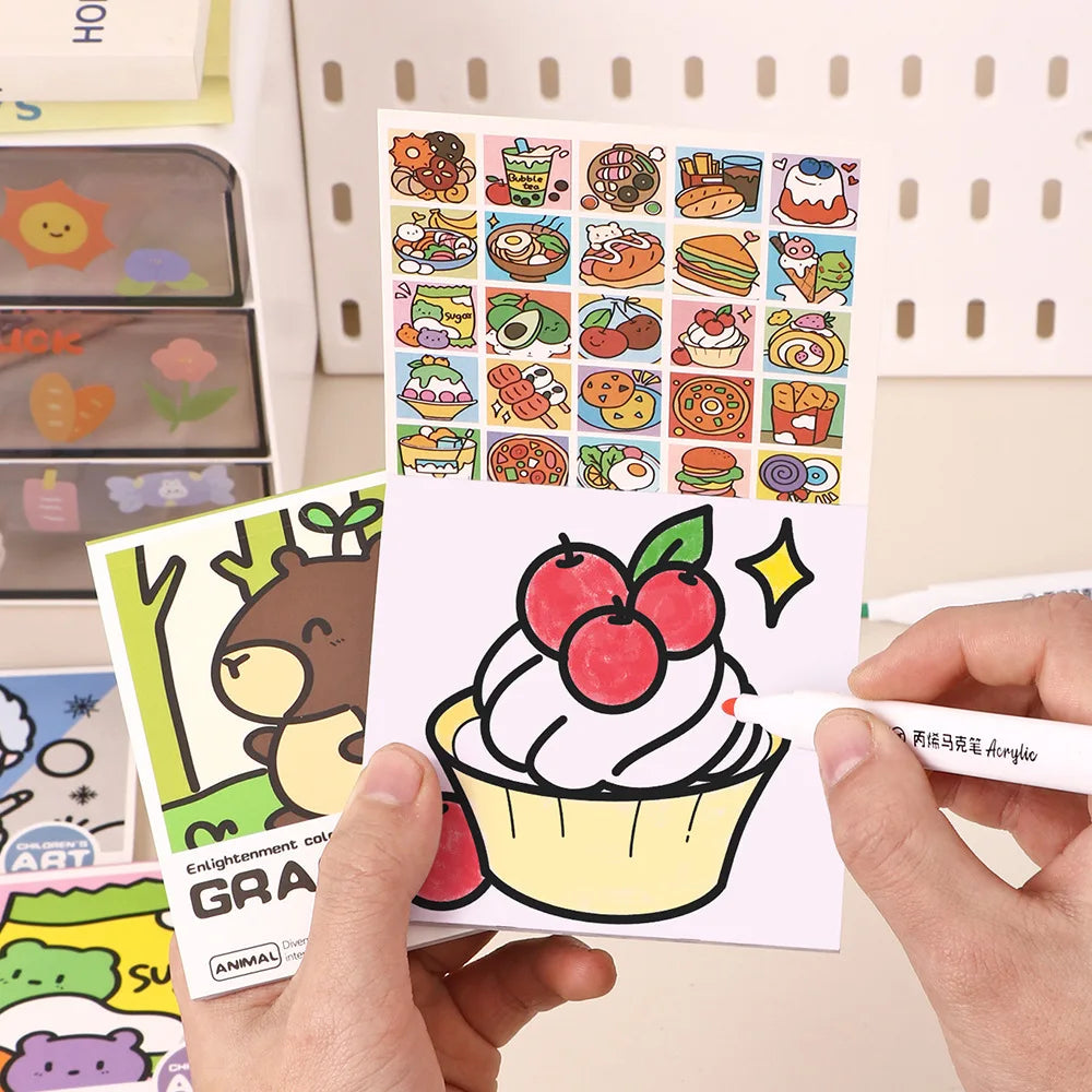 25 Sheets Cartoon Convenient Coloring Book Mini Watercolor Student