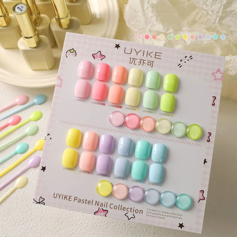 12-Color Macaron Gel Nail Polish Set – Pastel Jelly UV LED 15ml