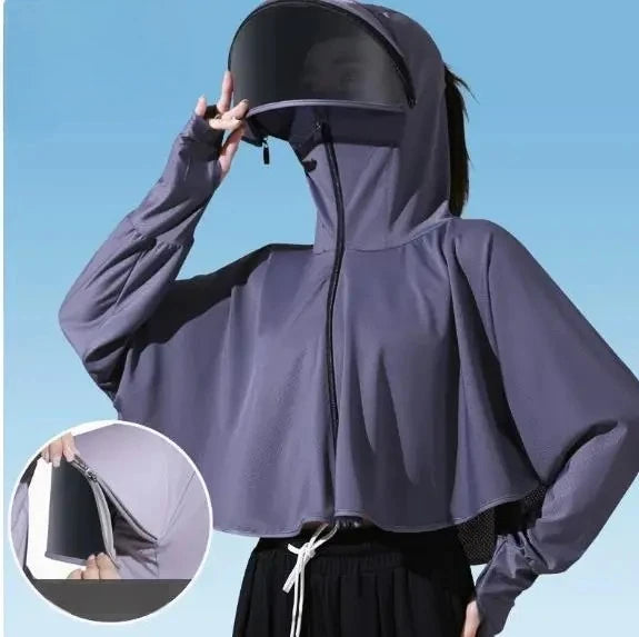 Women's UV Protection Ice Silk Jacket with Face Mask & Neck Gaiter