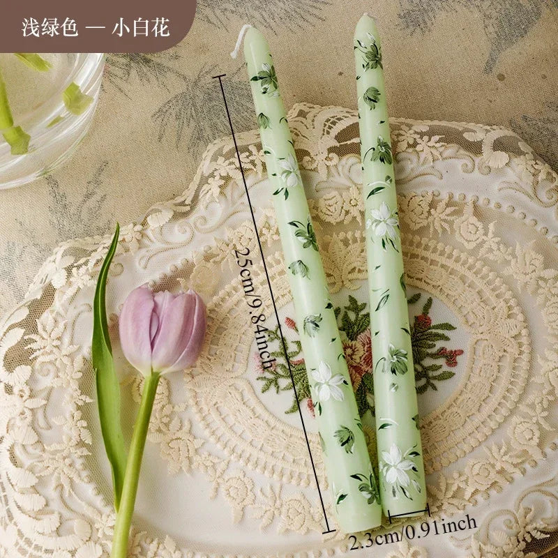 Printed Long Pole Candles European Romantic Candles Dinner Wedding Holiday Family Cross Border Smoke Free Candle Home Decorative Peaceful Pleasures Health and Wellness Unscent-Green