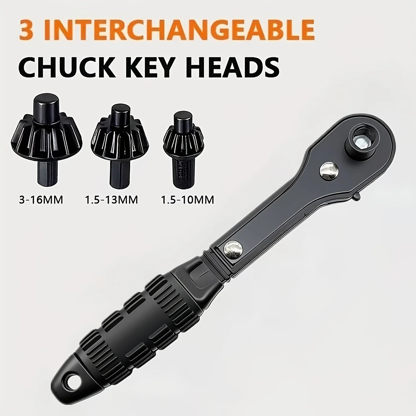 3-In-1 Ratchet Drill Chuck Wrench Replaceable Head Three-speed Fast