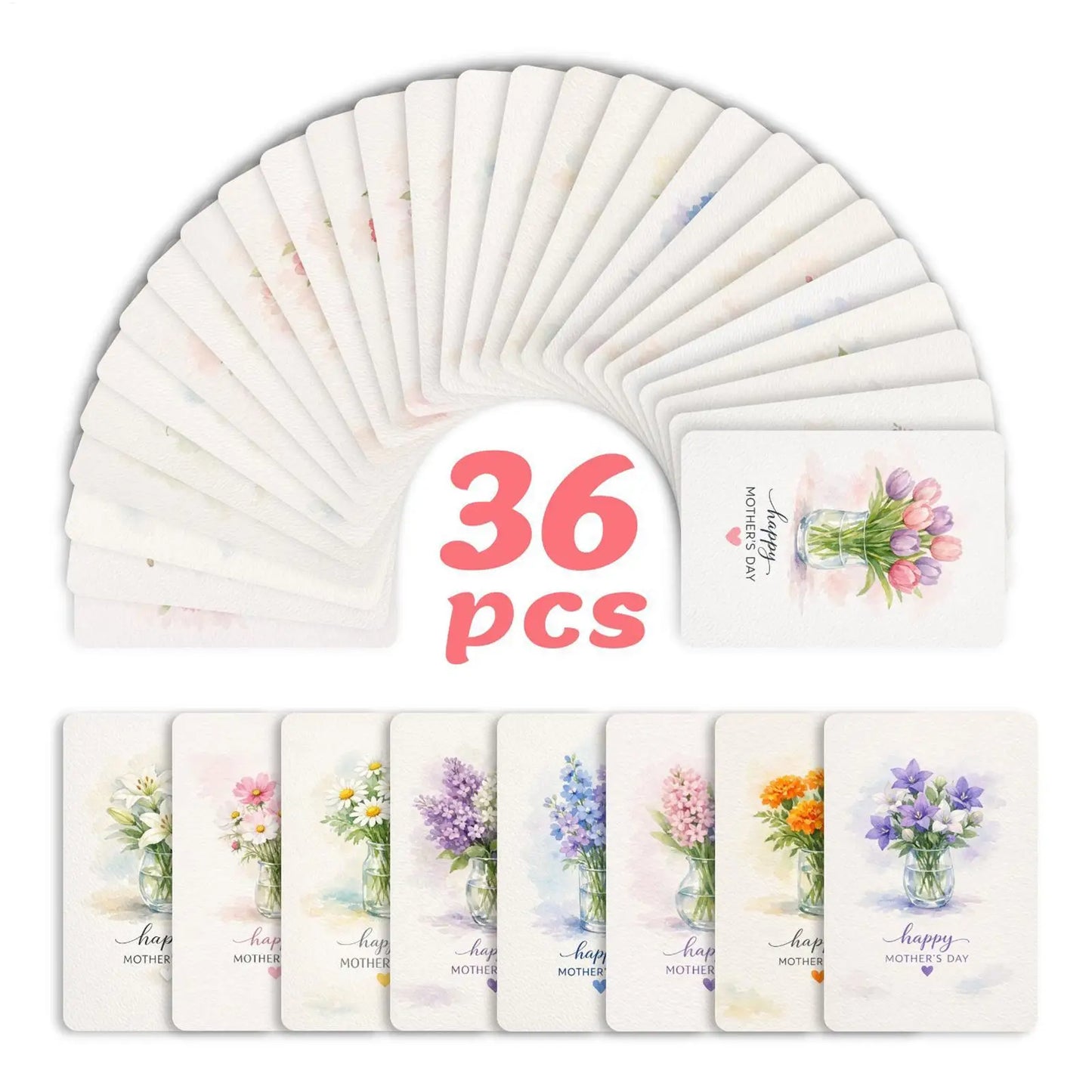 Mothers Day Card Watercolor Flower Mom Greeting Postcard 36 Pieces Happy Mother's Day Card for Grandma Wife Daughter Aunt Women Peaceful Pleasures Health and Wellness
