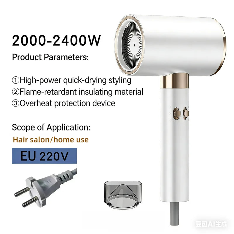 2026 New High Speed Hair Dryer 2200W High Power Fast Drying Blue Light Negative Ion Temperature Control Silent Home Hair Dryer Peaceful Pleasures Health and Wellness White -220V