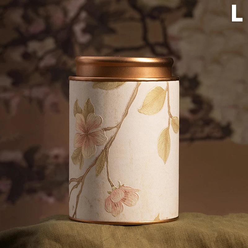 Chinese Floral Round Tea Tin Canister | Airtight Storage Box