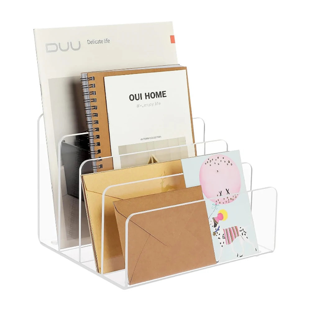 Clear Acrylic Magazine File Holder & Desk Organiser | 4–5 Slots Desktop File Organiser Peaceful Pleasures Health and Wellness