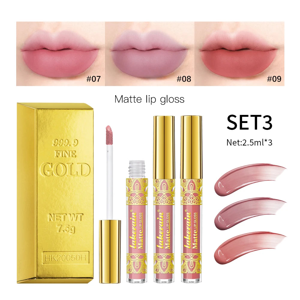 Golden Bar Luxury Lipstick Timeless Velvety Smooth Finish Intense Color Stay Smudge-Proof & Waterproof Valentines Day Gift for H Peaceful Pleasures Health and Wellness set 3