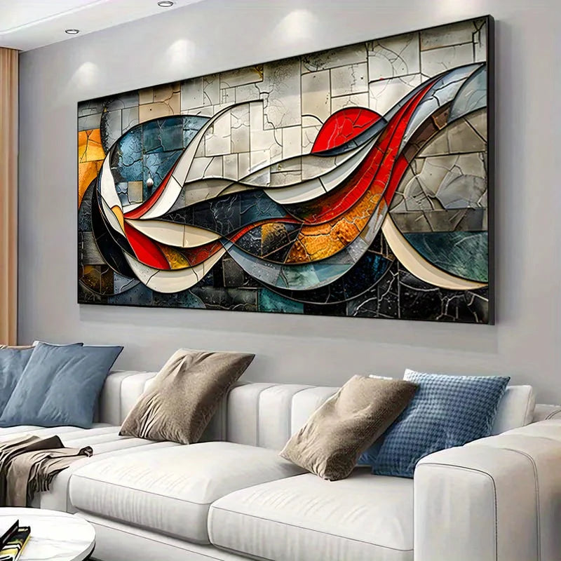 Large Frameless Modern Abstract Geometric Canvas Art - Colorful Mosaic Design for Living Room and Bedroom Wall Decor Peaceful Pleasures Health and Wellness ZLH4332 60x120cm No Frame
